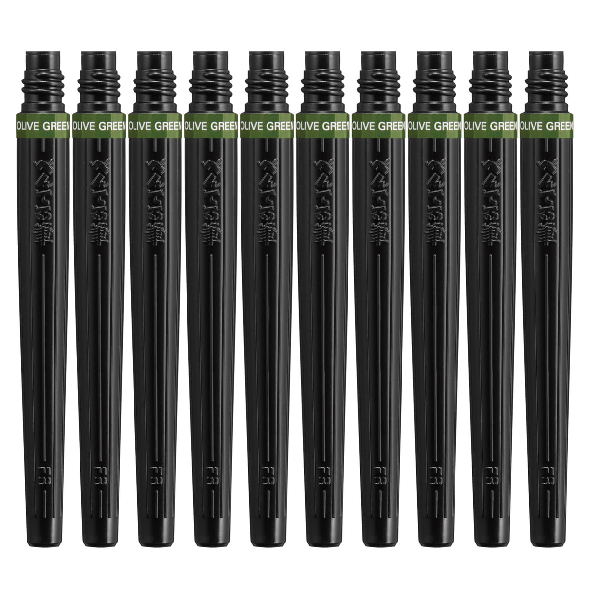Pentel Art Blush XFR-115 Brush Pen Cartridge, Set of 10, Olive Green