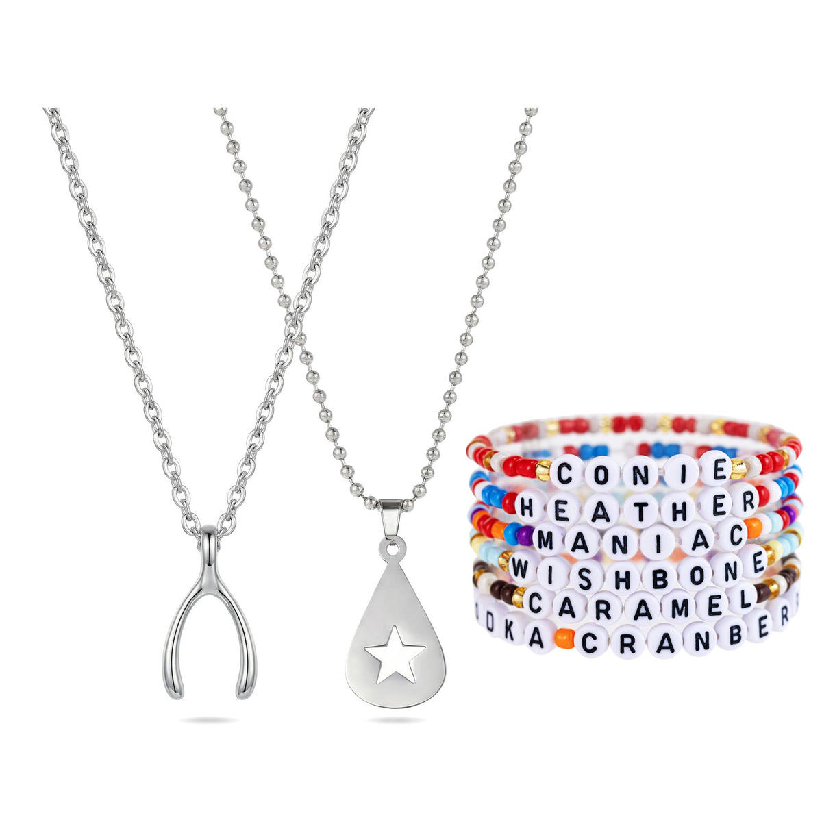 Gujjdgk Wishbone Star Neckalce Bracelets Set Merch Friendship Bracelets Bow for Fans Gift