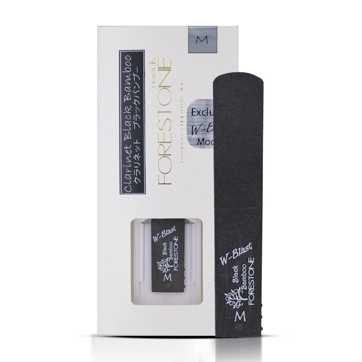 Forestone Black Bamboo W-Blast Synthetic Clarinet Saxophone Reed with Bamboo Fiber and Carbon Blend, French Filed Cut with Dark, Classical Sound Profile - Long-Lasting - Made in Japan (M)