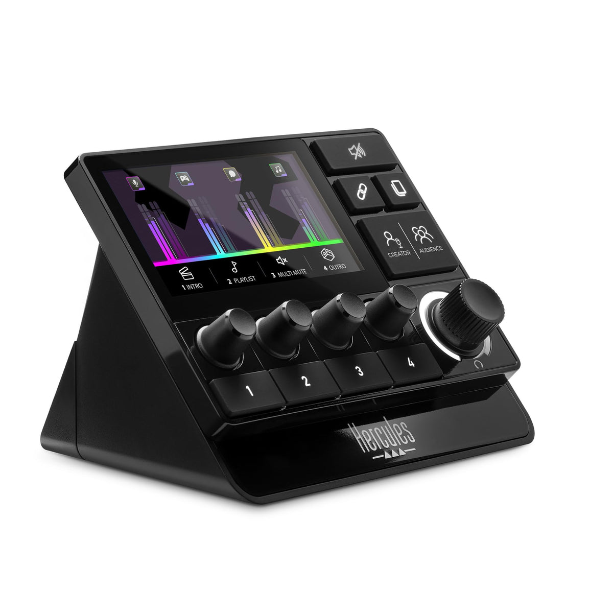 Hercules Stream 200 XLR USB Audio Mixer Microphone Preamplifier LCD Display 4 Action Buttons Professional Audio Controller for Viewers and Creators to Master Live Mix on Screen with Customizable