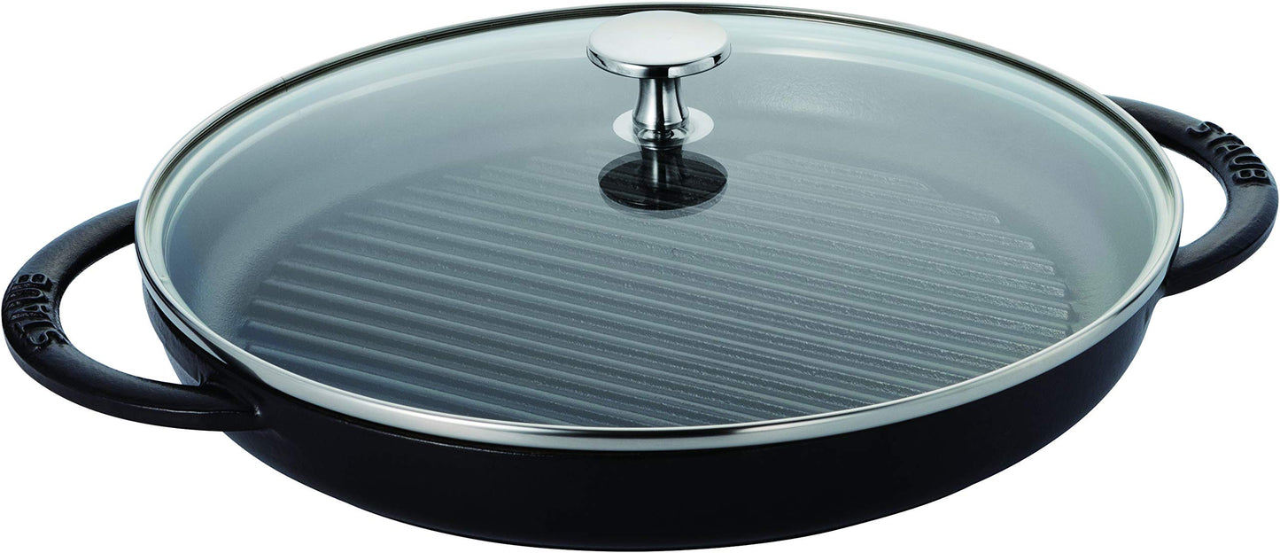 Staub Pure Grill & Frying Pan, Steam & Grill, Black, 10.2 inches, Cast Enamel, Induction Compatible, Authentic Japanese Product