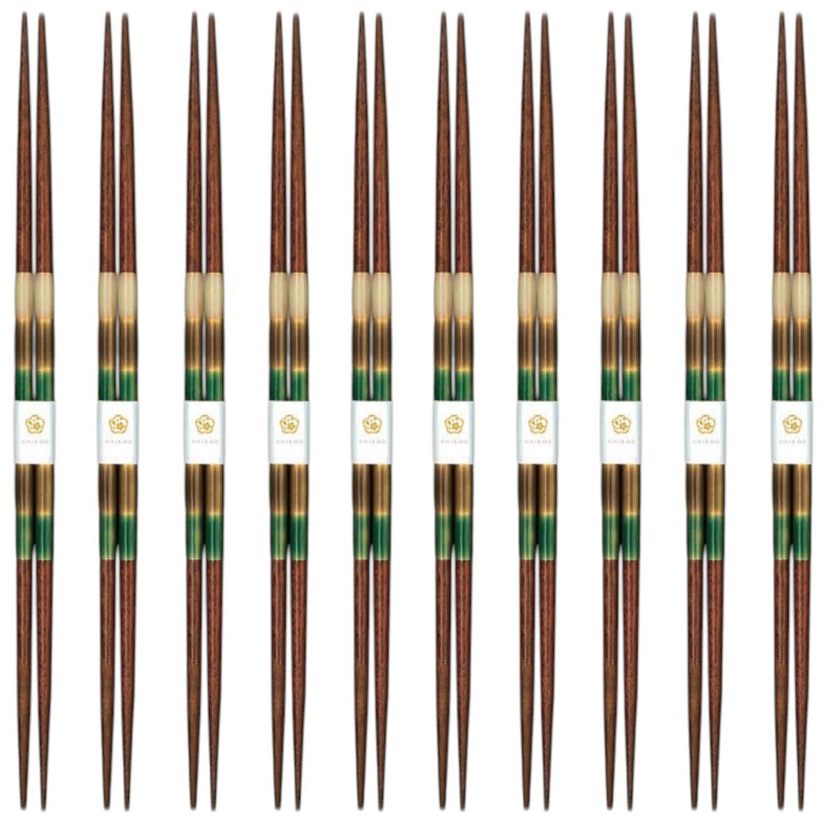J-kitchens Set of 10 Chopsticks, Bento Box, Picnic, Excursions, Sports Events, Guests, Entertaining, Wooden, Dragonfly, Glossy, Tea Dye, Green, 11.0 inches (28.0 cm), Dishwasher Safe, Made in Japan