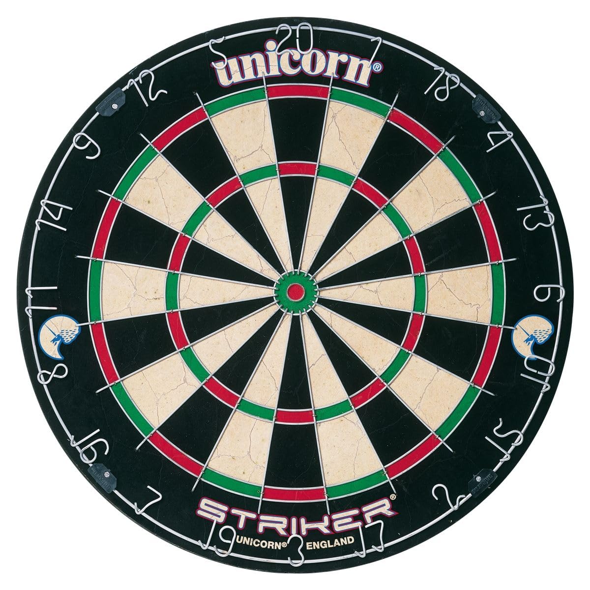 Unicorn Striker Tournament Size - Competition-Quality Bristle Dartboard - Rotatable Metal Number Ring - Superslim Wire Fasteners to Reduce Bounce Outs