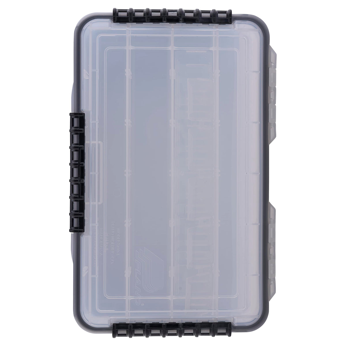 Plano Waterproof 3700 Stowaway Tackle Box, 14" X 9" X 1.875", Durable Cam-Action Latches, O-Ring Seal, Adjustable Dividers for Versatile Fishing Storage, Clear/Red