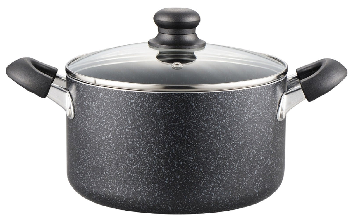 Pearl Metal HB-2725 Double Handed Pot, 8.7 inches (22 cm), Induction Compatible, Gas Fire, Glass Lid Included, Marble Select