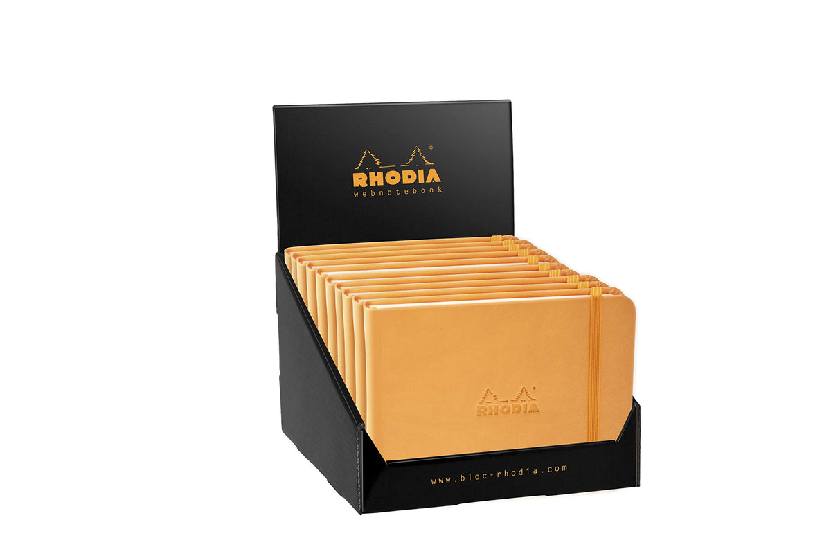 Rhodia 118018C - Rigid Notebook Webnotebook Orange Landscape - 14x11 cm - Dotted Dot - 192 Pages - Ivory Clairefontaine Paper 90 g/m - Bookmark, Elastic Closure - Faux Leather Cover