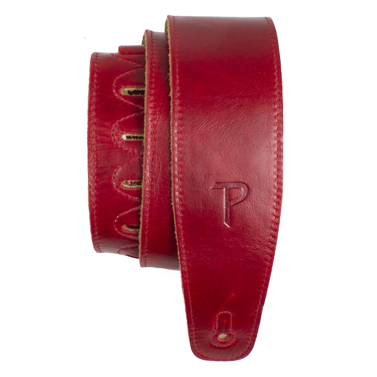 Perri's Leathers, Leather Guitar Strap with Super Soft Suede Backing, Cherry Red, Anti-Slip, Classic, Suitable for Each Level, Adjustable from 41" to 56" Inch, Compatible with All Button Lock Systems