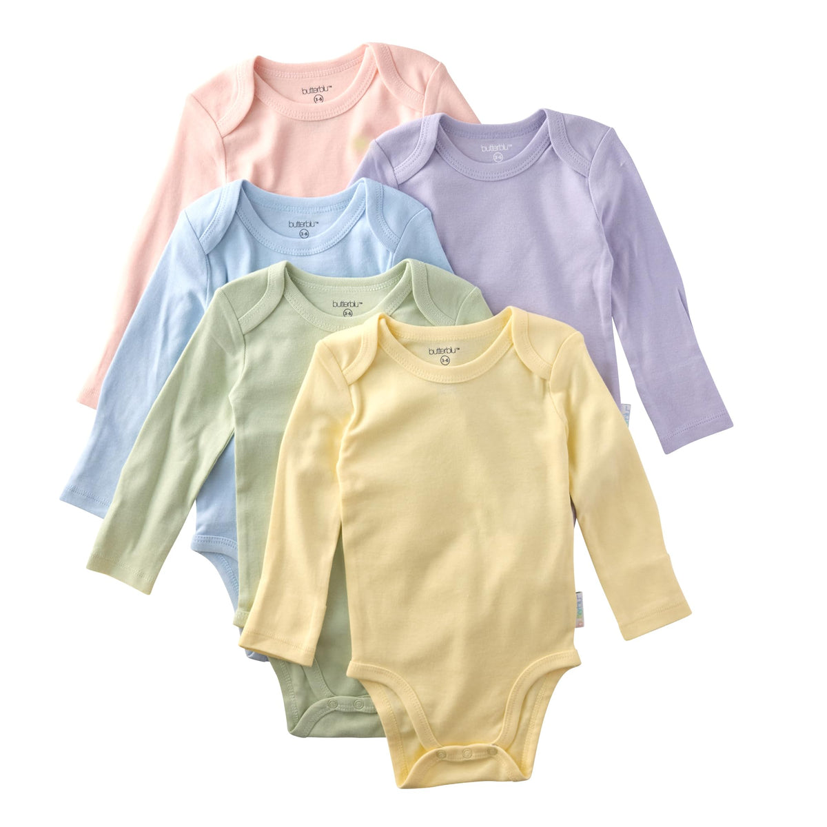 Butterblu Blake 5-Pack Long Sleeve Bodysuits 100% Organic Cotton, Unisex
