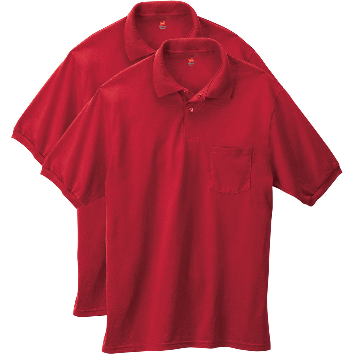 Hanes Men's Short-Sleeve Jersey Pocket Polo (Pack of 2), Deep Red, Medium