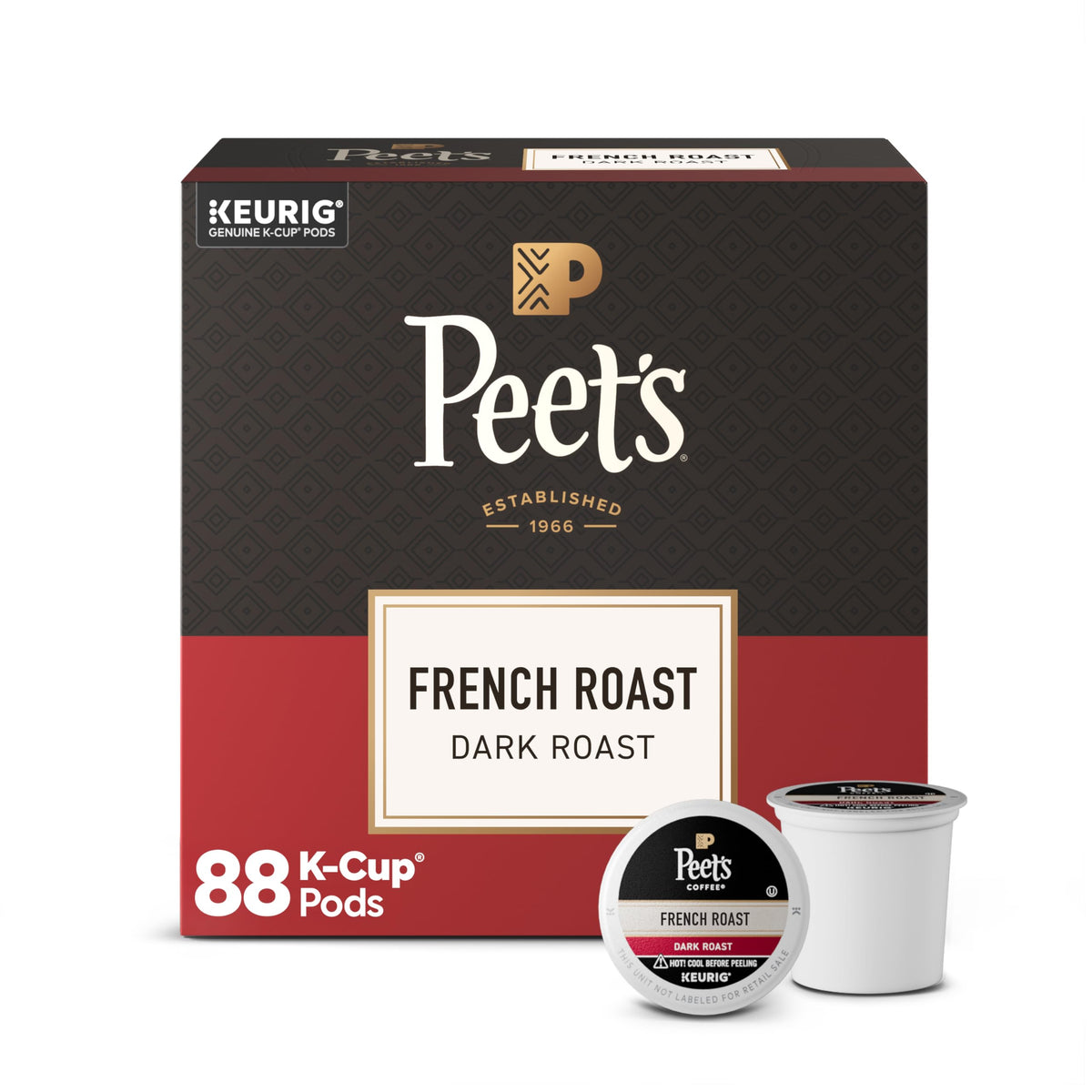 Peet's Coffee, Dark Roast Keurig K-Cup Pods, 100% Arabica Coffee - French Roast 88 Count (4 Boxes of 22 Pods)
