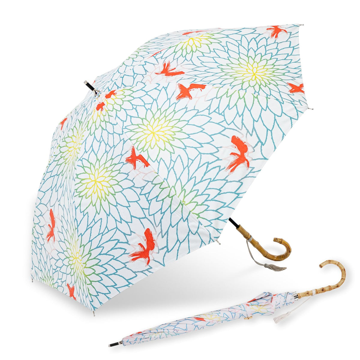 Ogawa (Kabajirushi Honpo) 54353 Long Umbrella, For Both Sunny and Rainy Weather, Hand Opening, 19.7 inches (50 cm), Goldfish (Gold Red/Kinaka) Over 99% UV Protection and Light Blocking, Heat Shielding, Water Repellent, Safety Cover Included