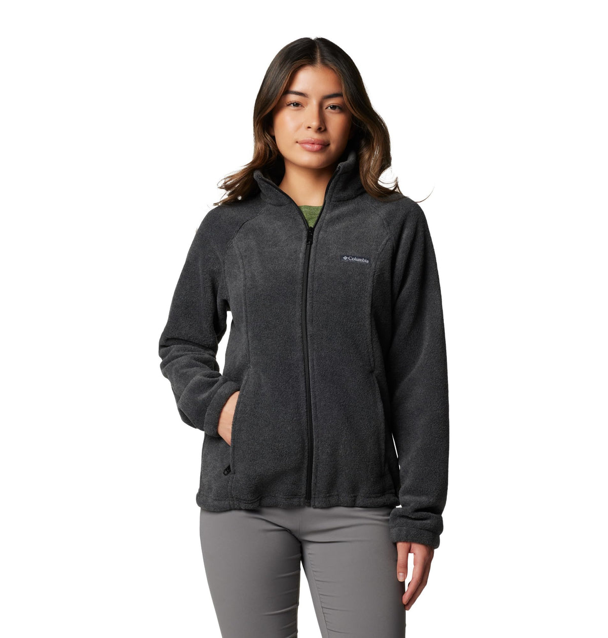 Columbia Womens Benton Springs Full Zip Fleece, Charcoal Heather, Medium