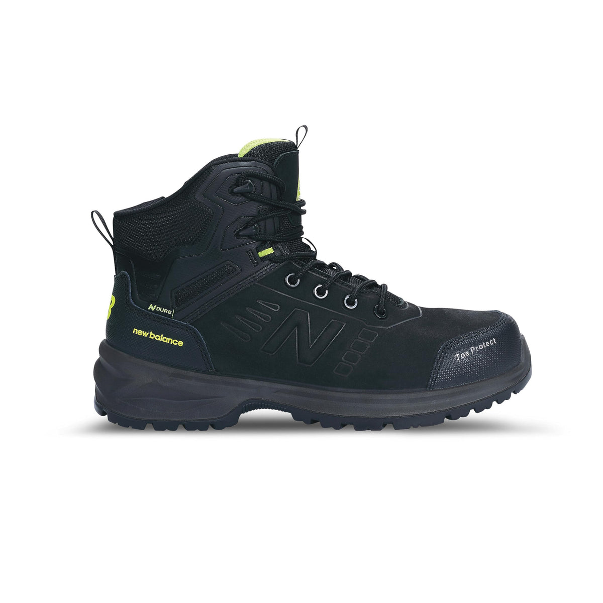 New Balance Calibre Composite Toe Work Boots for Men - EH, PR, Non-Slip Leather Safety Shoes for Industrial & Construction, Black, 7 Wide