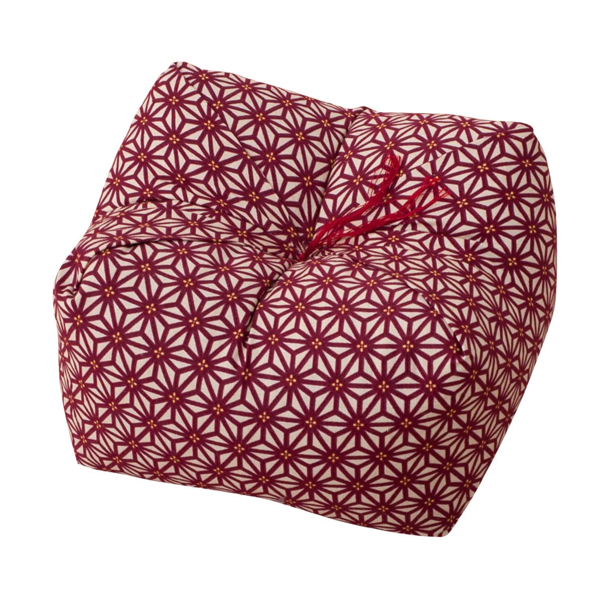 EMOOR Japanese Buckwheat Hulls Seiza Cushion Medium 9x9x5in Made in Japan (Hemp-Leaves Red), Natural Buckwheat Husks Sobagara Floor Sitting Pillow Tatami Cool Nap Side Sleepers