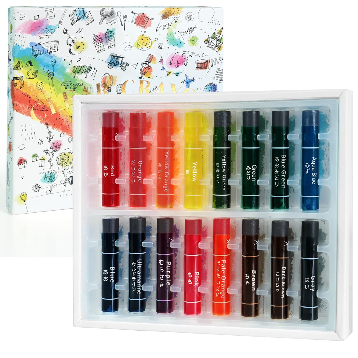 KOKUYO KE-AC28 Transparent Crayons, 16 Colors
