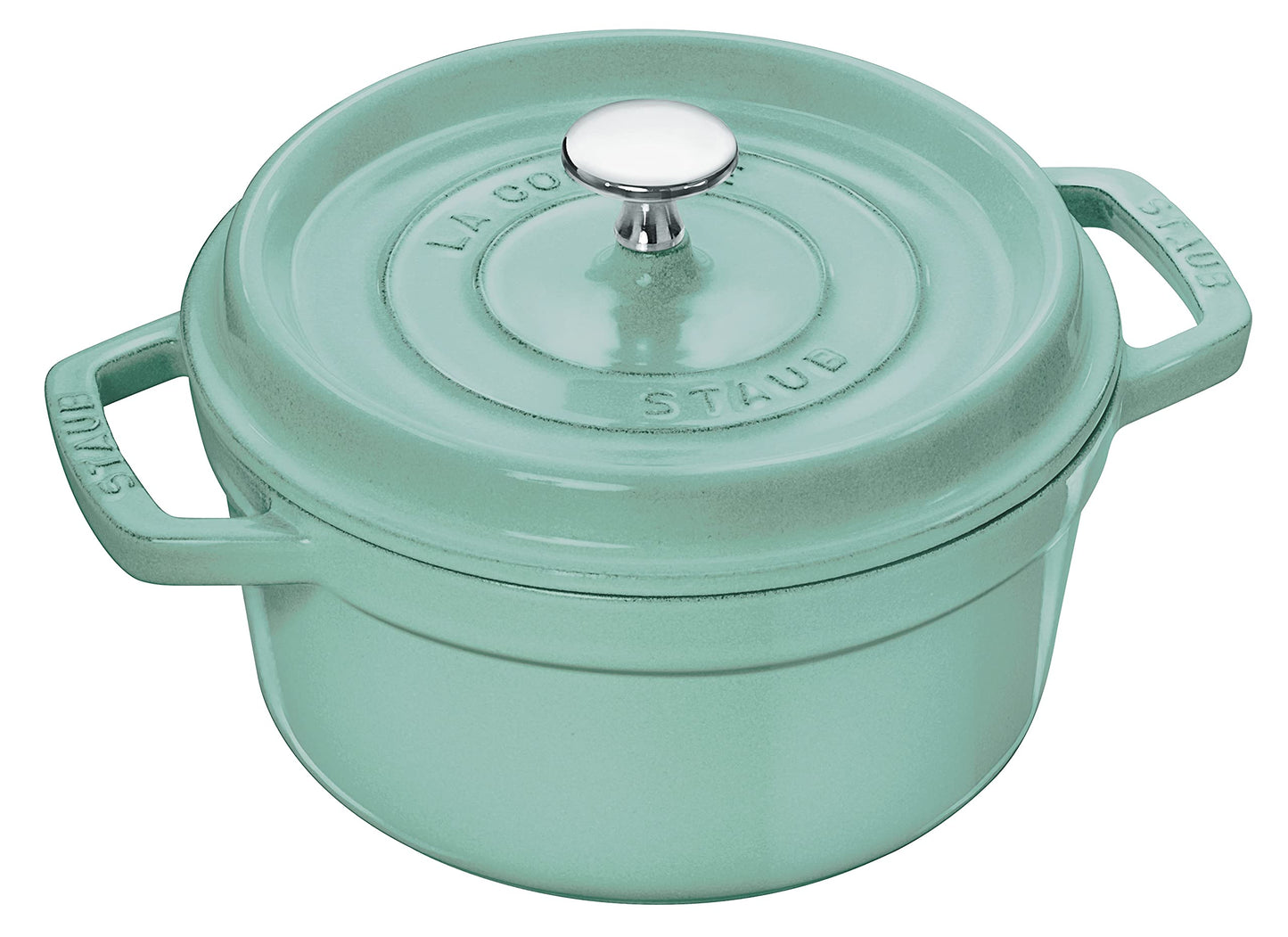 Staub 40508-703"Pico Cocotte Round, Sage Green, 7.9 inches (20 cm), Double Handed, Cast Enameled Pot, Induction Compatible, Japanese Authorized Product