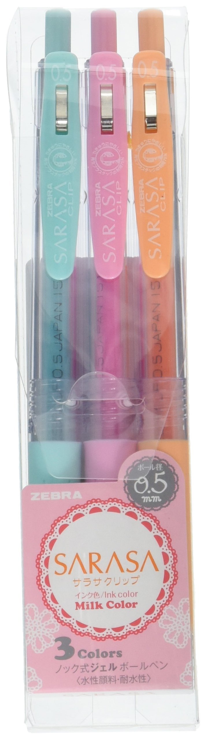 Zebra Sarasa Clip Gel Ink Ballpoint Pen, 0.5mm, Milk Color, 3 Color Set (JJ15-3C-MK)