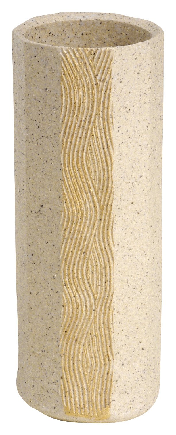 Shigaraki Ware MR-1-2522 Hechimon Vase Flower Base, Large, Vertical, White, Ripple Gold Color, Pottery