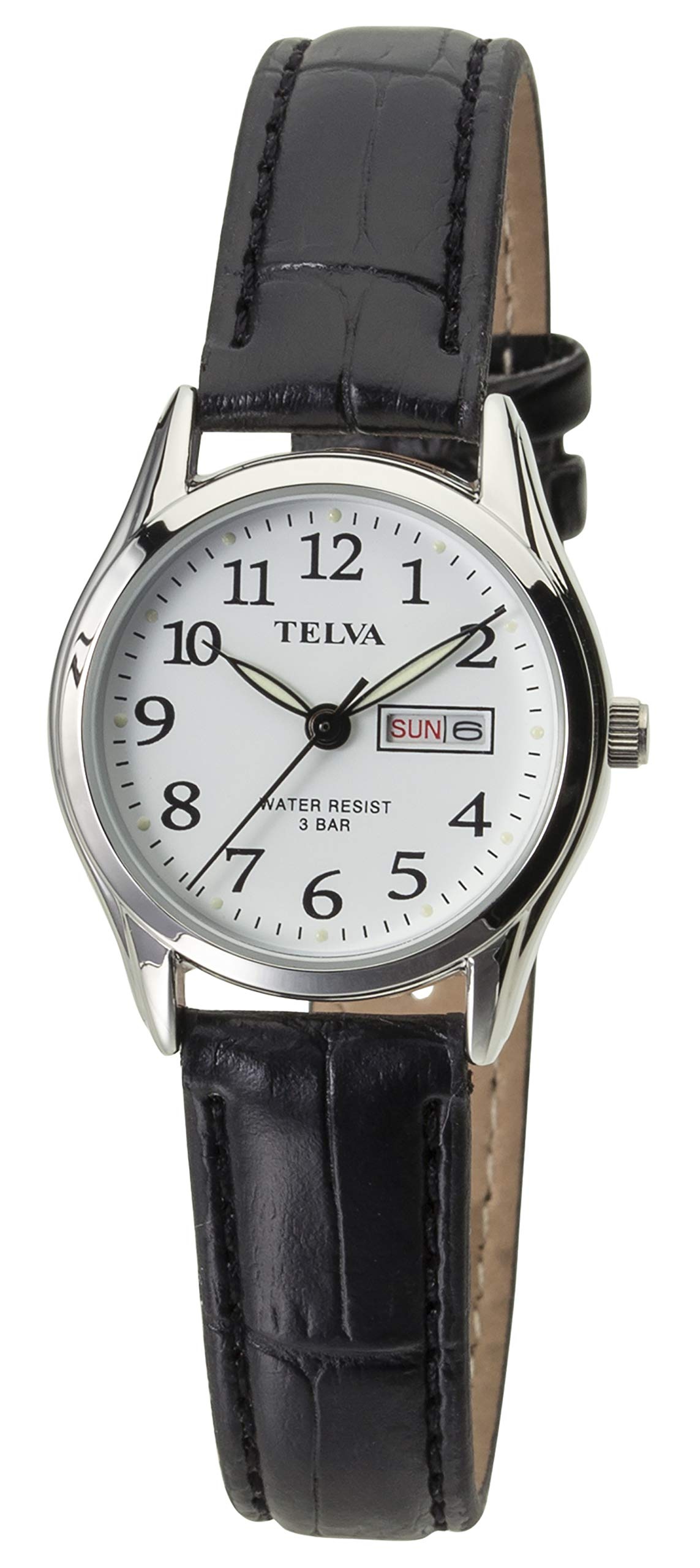 CREPHA(クレファー) Klefer TE-AL176-WTS Women's Watch, Analog, Waterproof, Date and Day, Leather Strap, Black, Wristwatch Daily Water Resistant, Leather Strap, Simple