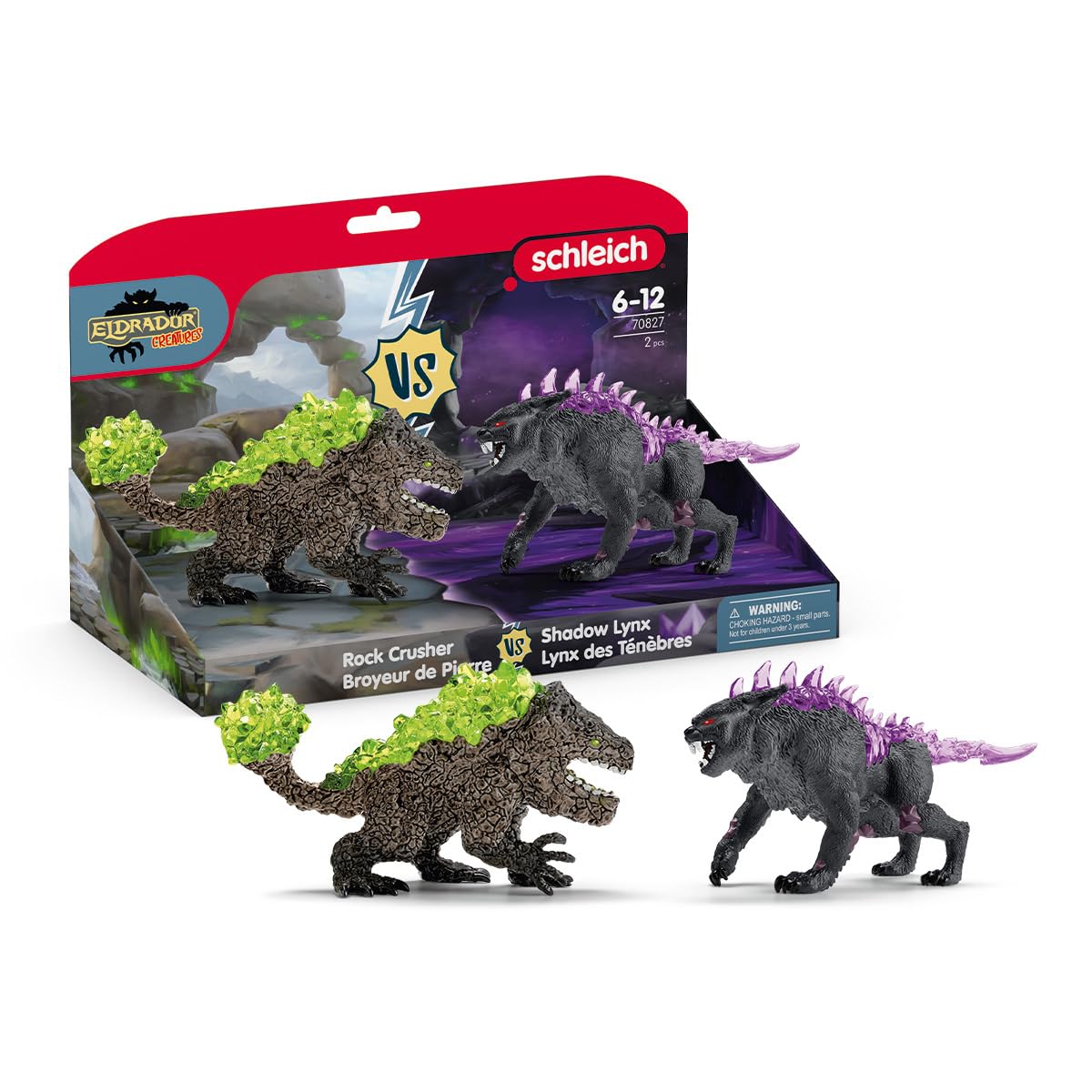 Schleich Eldrador Creatures | Dark Lynx vs Stone Crusher 70827 | Eldrador Creature Figures with Crystal Elements | Monster Toy from 7 Years | 2-Piece Set