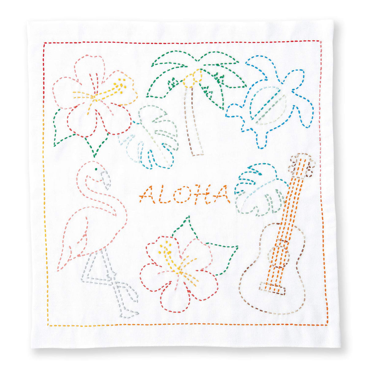 Olimpass Sashiko Kit Olimpass World Travel Flower Dish Towel ALOHA SK-390