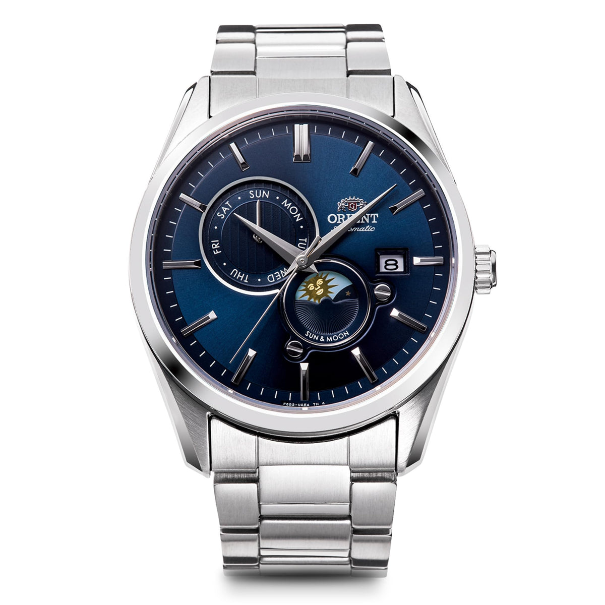 Orient Sun & Moon Automatic Watch, Mechanical, Automatic, Contemporary, Men's Navy, Navy, Watch Sun & Moon, Automatic Winding, Hand Wind