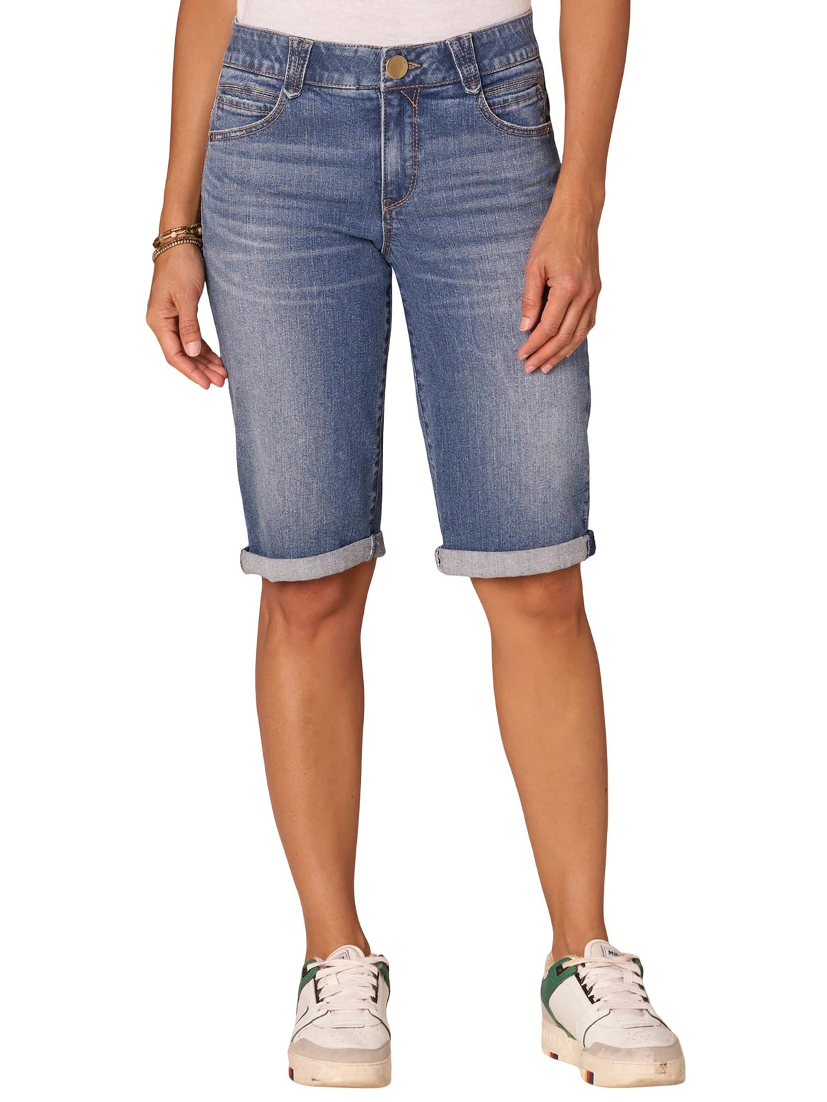Mid-Rise Bermuda Shorts with Angled Dart Seams by Democracy
