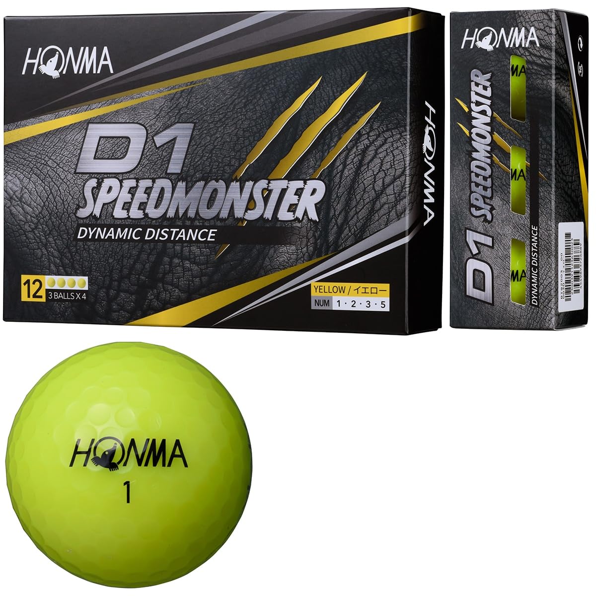 Honma Golf HONMA Balls, D1, Speed Monster Balls, Set of 3 Dozens (36 Pieces), Yellow
