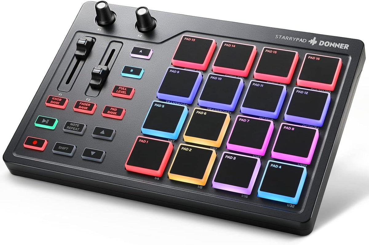 Donner STARRYPAD MIDI Controller, 16 Pads, USB Type-C, Music Production, Backlight, Japanese Instruction Manual (English Language Not Guaranteed)