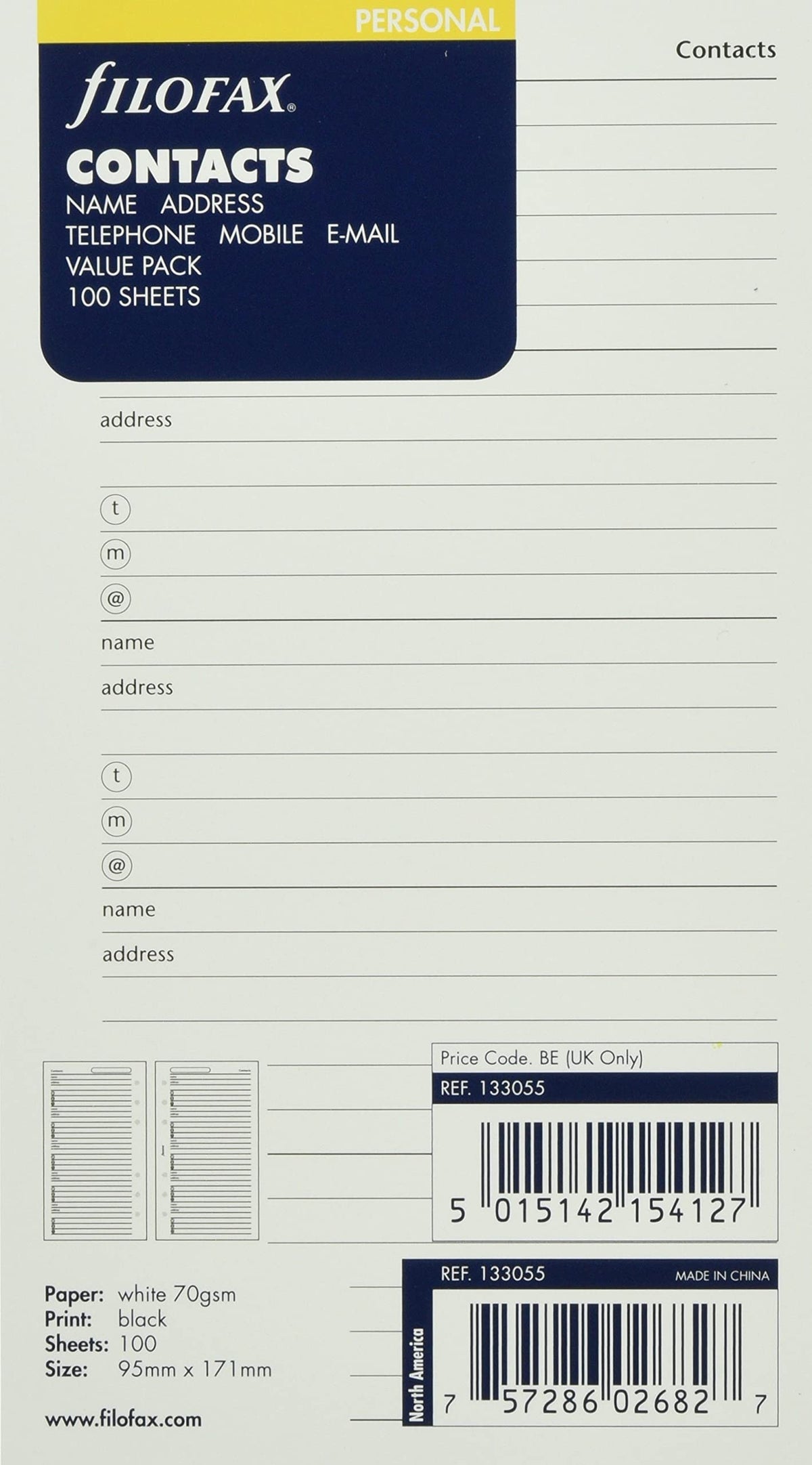 Filofax 133055 Personal Contacts Address Book
