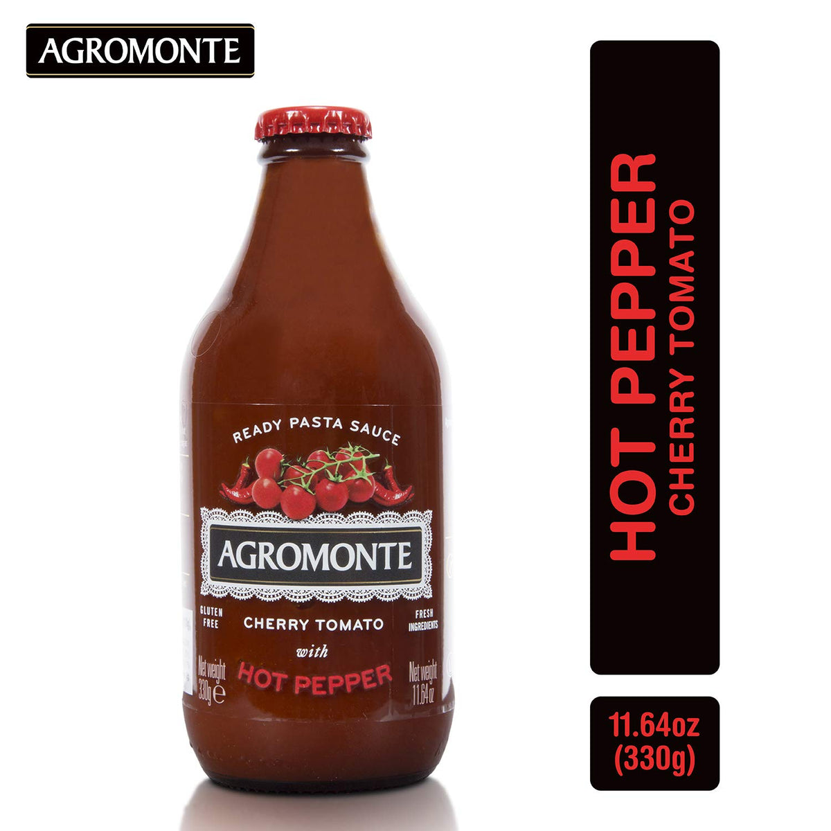 Agromonte Authentic Italian Cherry Tomato Pasta Sauce with Hot Peppers - Taste of Italy Gourmet Foodie and Chef Gift - Ready to Use, Certified Kosher, Gluten-Free, All Natural 11.64oz (single)