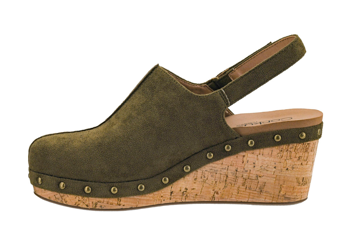 Corkys Footwear Womens Make Em Blush 2.5-inch Wedges - with Soft EVA Insoles, Closed Toe Design, Chic Fall Style, and Hook & Loop Closure for All-Day Comfort - Khaki Faux Suede,Size 9