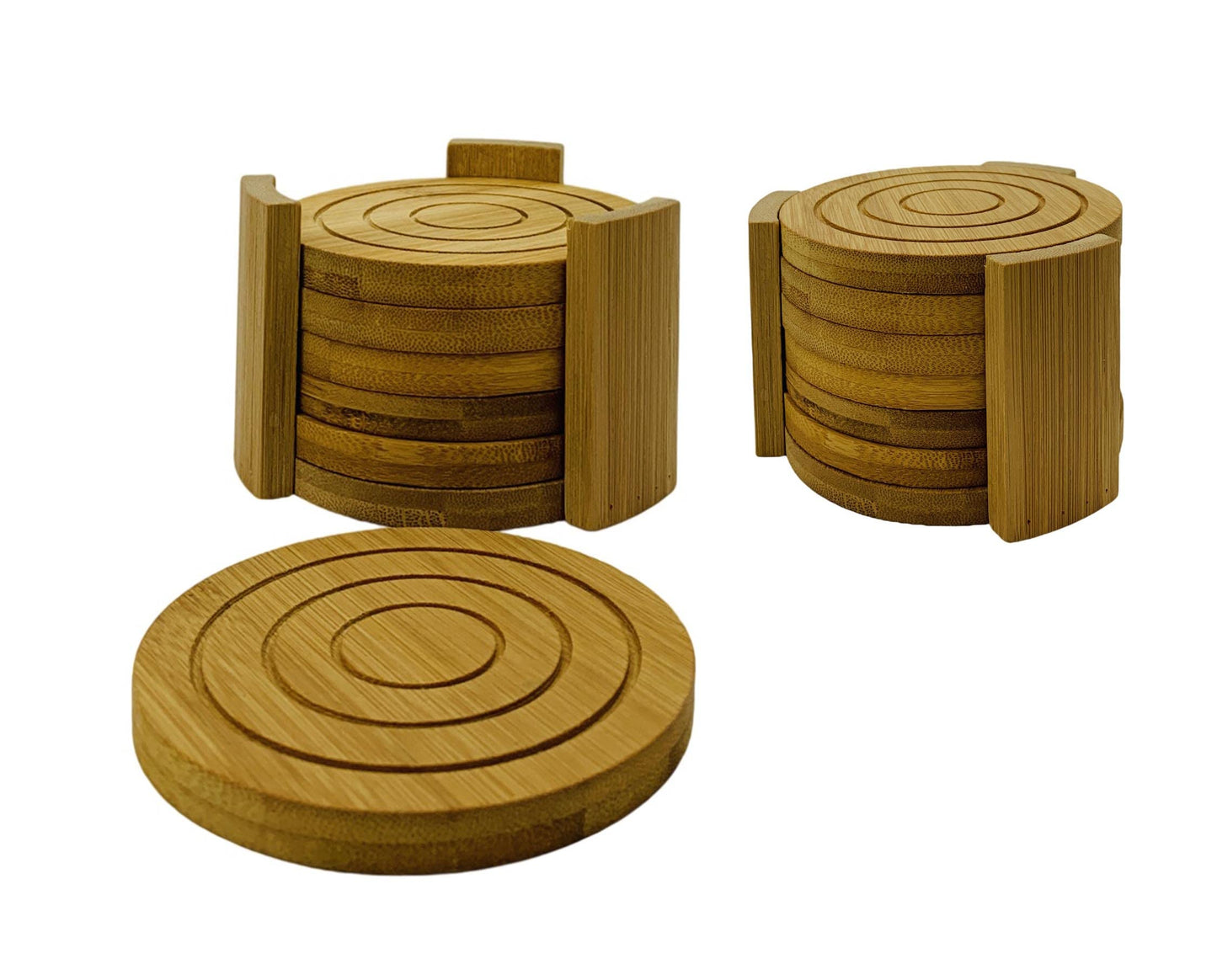 JapanBargain 4101, Bamboo Drink Coaster Set with Holder Coasters for Coffee Table, 6 pcs Set, 4.3 x 0.4 inch, 2 Set