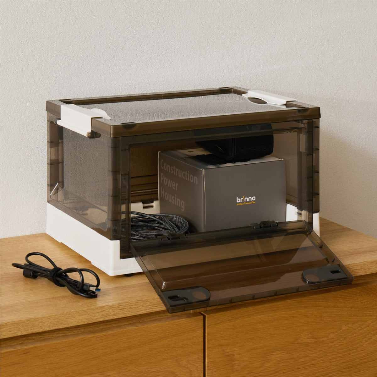 Hagihara PS100 Storage Case, Box, Clear, Medium Size, Width 19.5 x Depth 14.0 x Height 9.3 inches (49.5 x 35.5 x 23.5 cm), 1 Piece, Folding, Lid, Casters, 3 Sides, Stackable