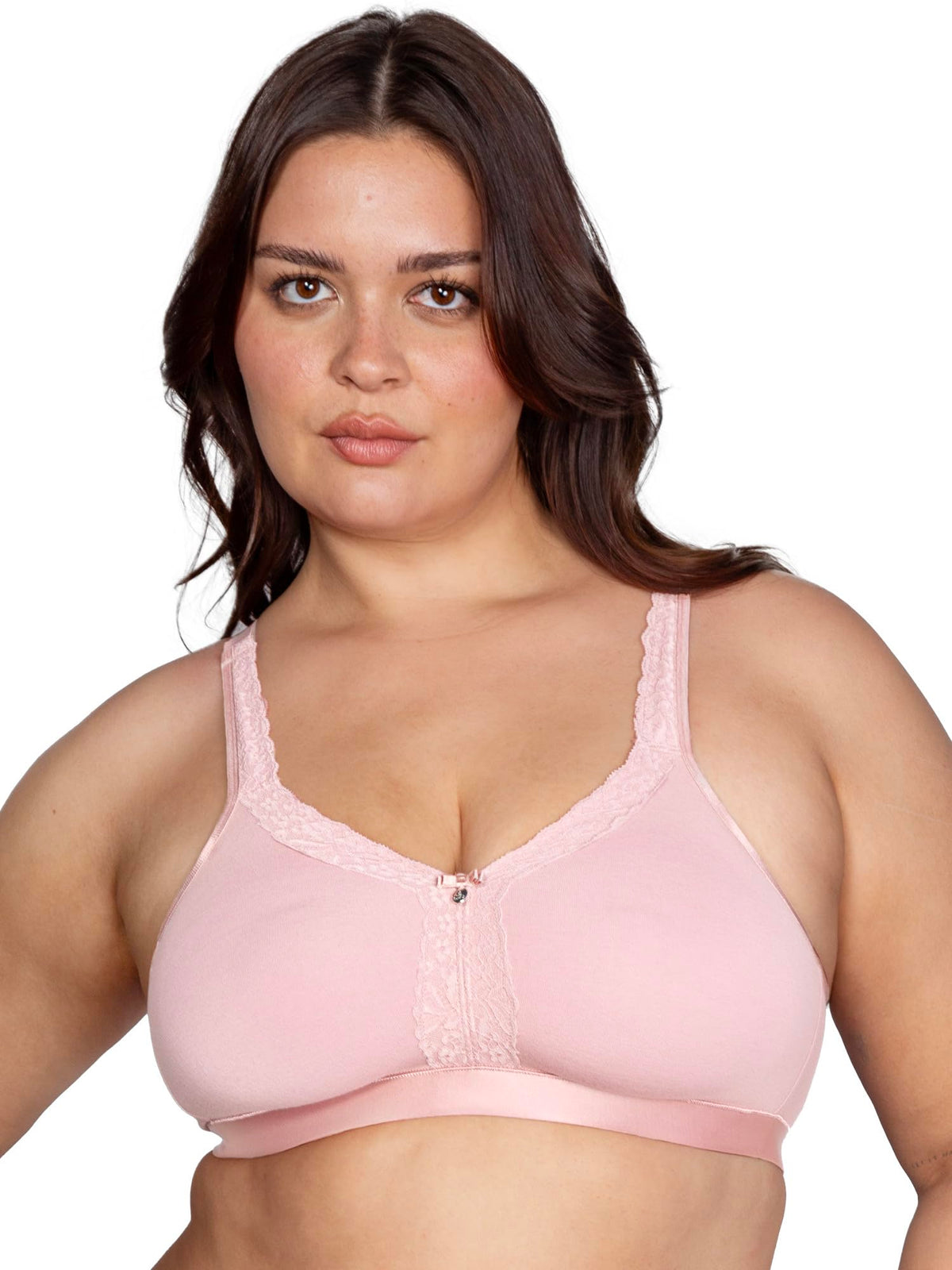 Curvy Couture Women's Plus Size Cotton Luxe Unlined Wirefree Bra, Blushing Rose, 44DDD