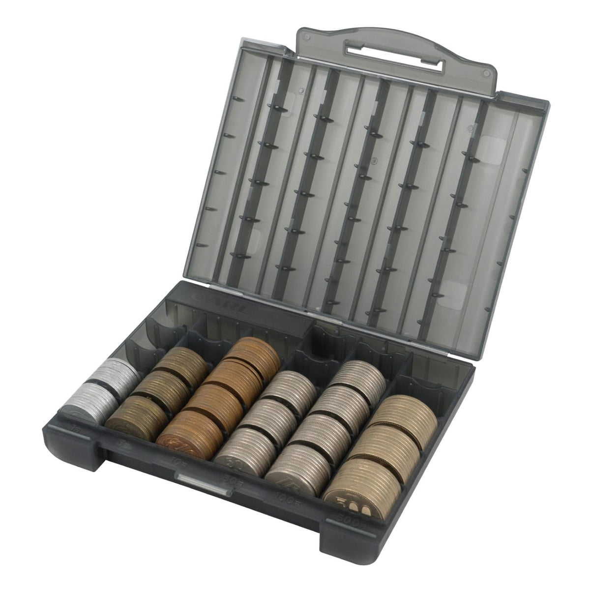 Carl CX-001-D Office Coin Case, Made in Japan, For Fishing Payments, For Coins, Stores 50 Each, Shatterproof, Gray