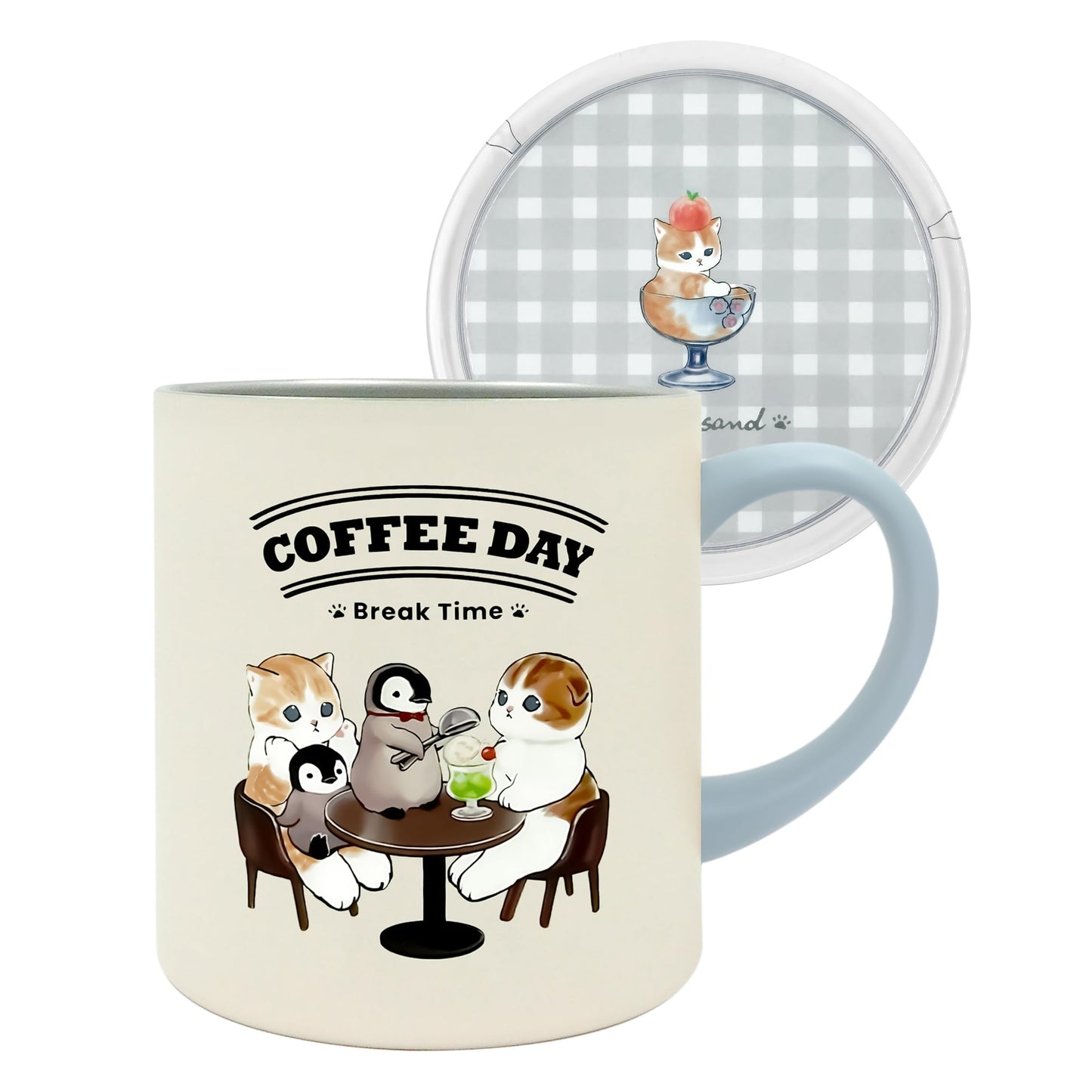 mofusand 53-2151 Vacuum Double Layer Mug with Lid, 13.5 fl oz (400 ml), Cafe
