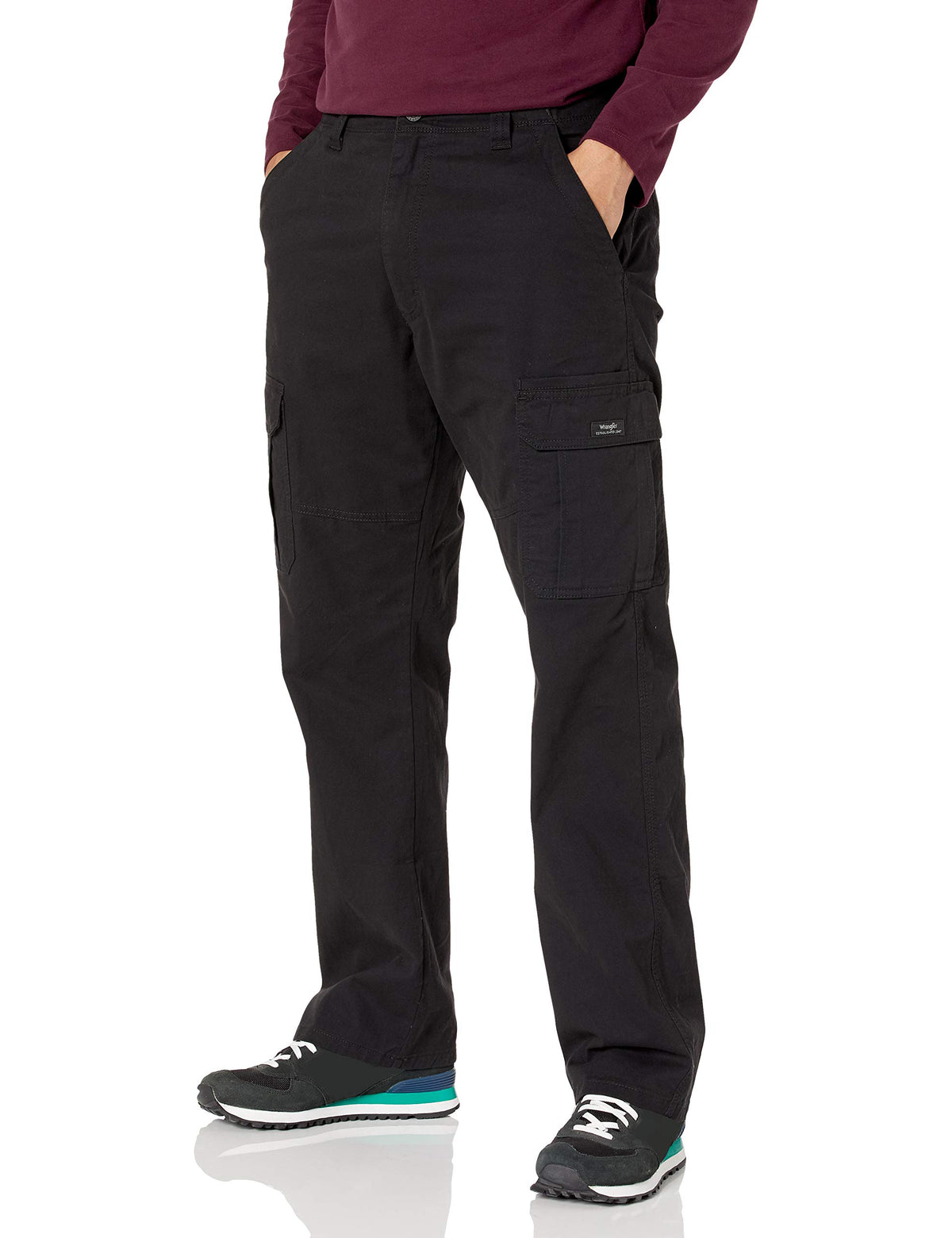 Wrangler Authentics mens Relaxed Fit Stretch Cargo Casual Pants, Black, 42W x 30L US