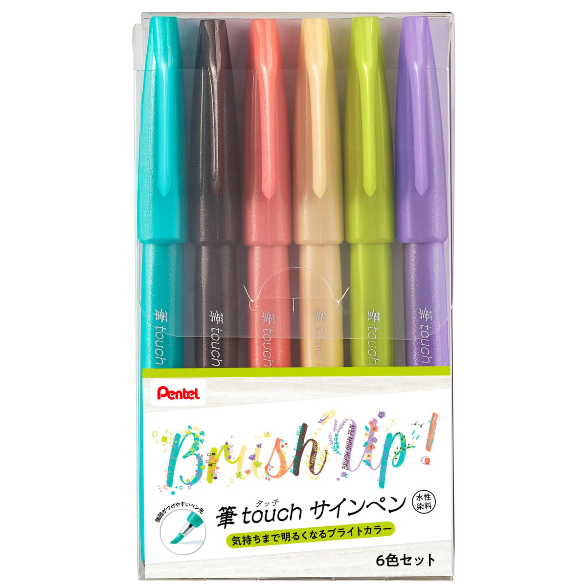Pentel Brush Touch Sign Pen, Set of 6 Colors, SES15C-6STDH