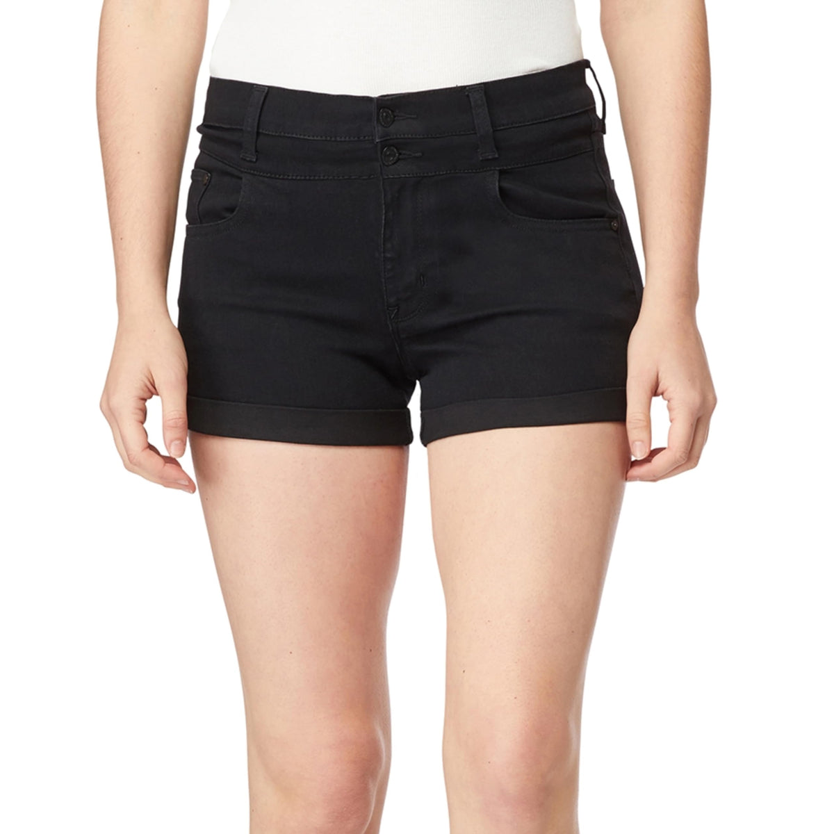 WallFlower Jeans Sassy Denim Shorts for Women Figure Enhancing Stretch Denim, High-Rise in Standard and Plus - Black Rinse, 7