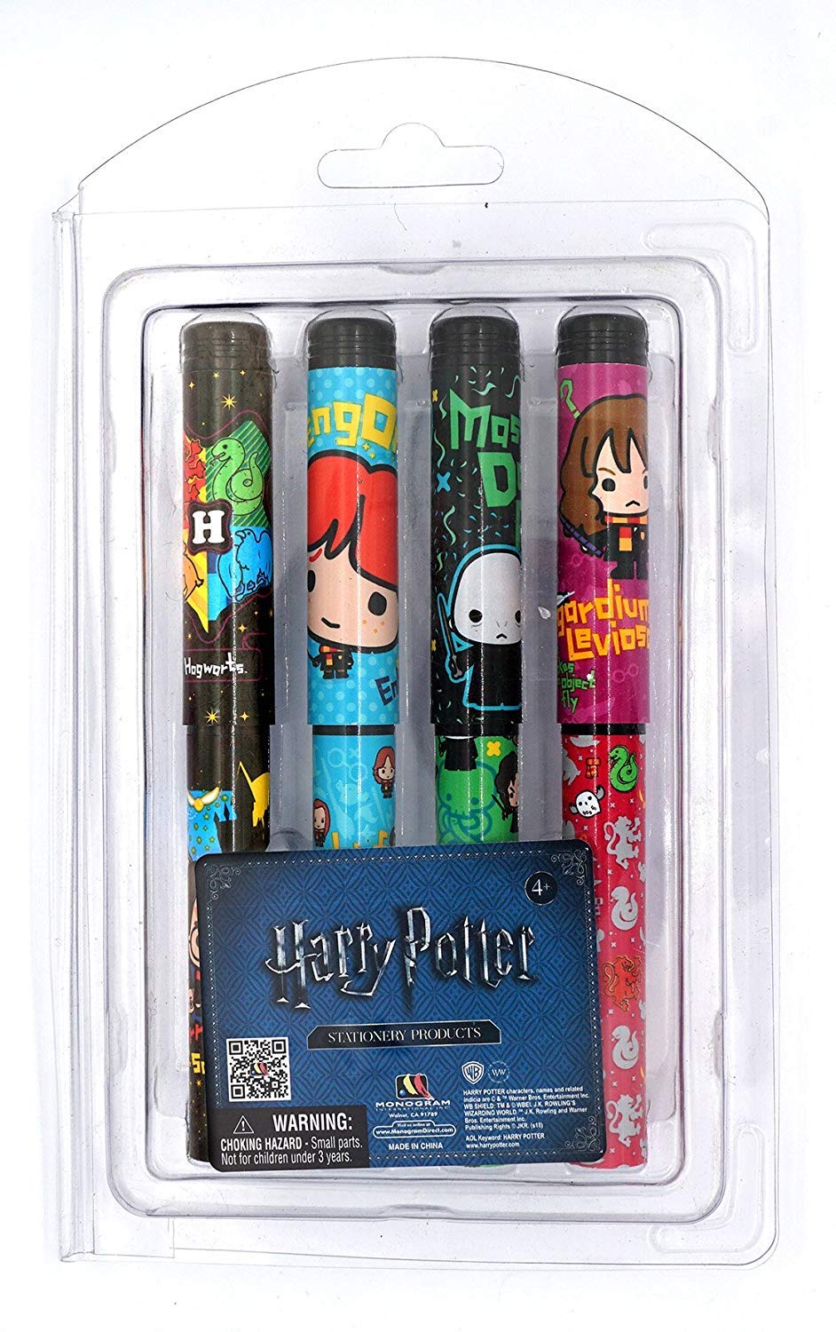 HARRY POTTER 4 Pack Ball Pen Set A, Multicolor, 1", includes 4 pens in a plastic clamshell packaging
