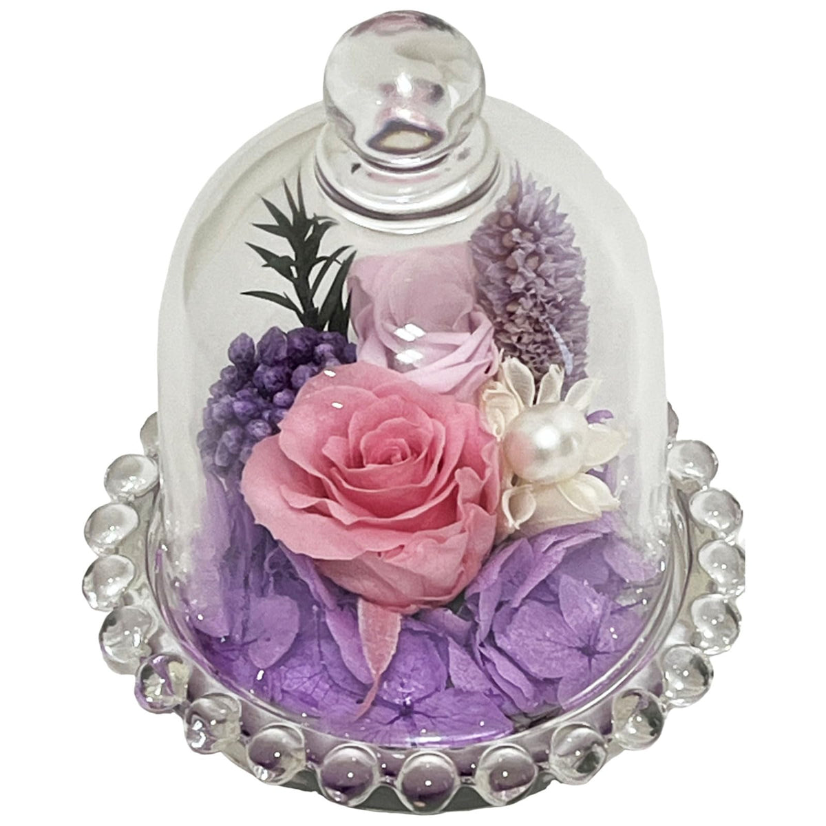 Q-FLA 785634 Preserved Flowers Dry Dome Arrangement Purple