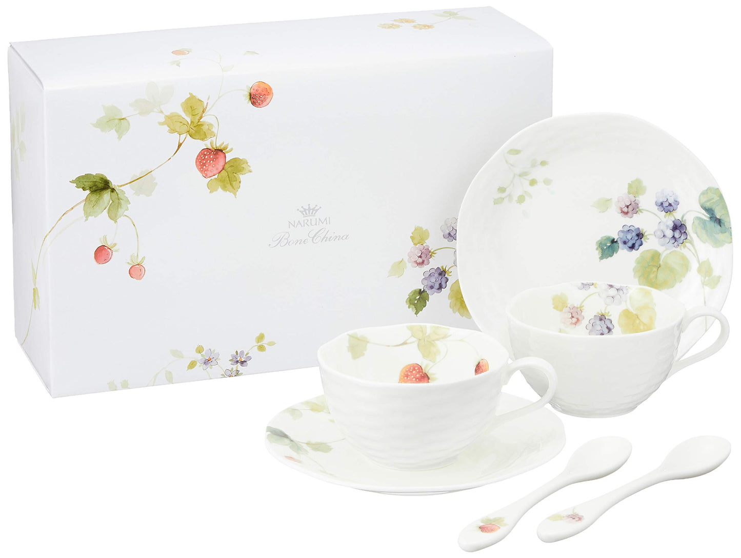 Narumi 96011-23132P Lucy Garden Cup and Saucer Set, 7.5 fl oz (210 cc), Set of 2, Spoon Included, Tea, Coffee, Multi-purpose, Microwave Warming, Dishwasher Safe