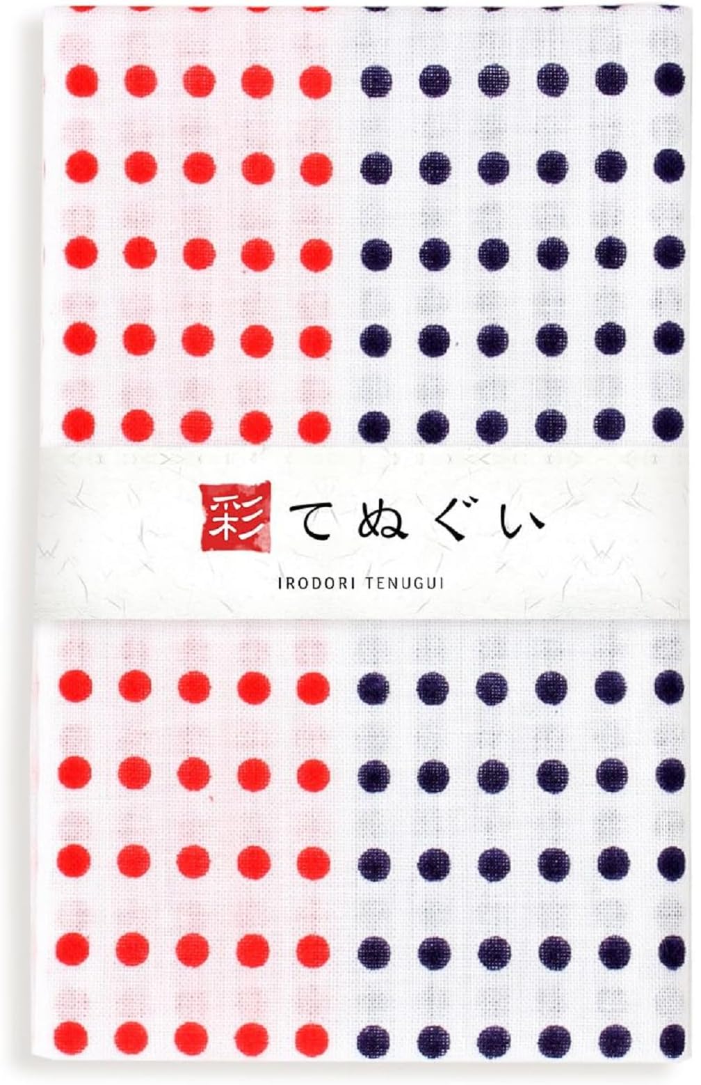 KOMESICHI irodori Japanese Traditional Towel Tenugui Red Navy Dot 12.99 x 34.64 in with Tenugui Iroha (English Manual)