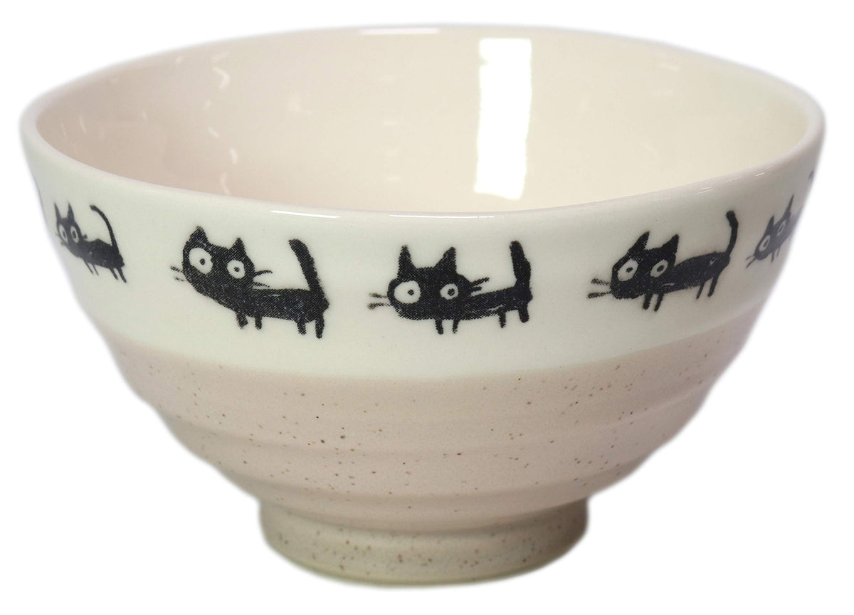 せともの本舗 Couple Bowl, Black Cat Beige Rice Bowl, 4.4 x 2.6 inches (11.2 x 6.5 cm), Restaurant, Ryokan, Japanese Tableware, Restaurant, Commercial Use