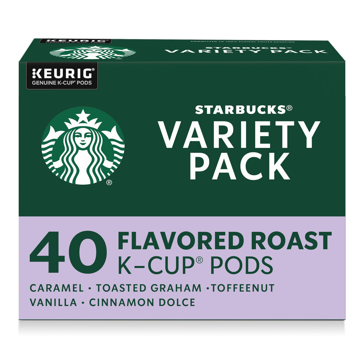 Starbucks K-Cup Coffee Pods, Flavored Hot or Iced Coffee, Variety Pack, 40 Keurig Pods
