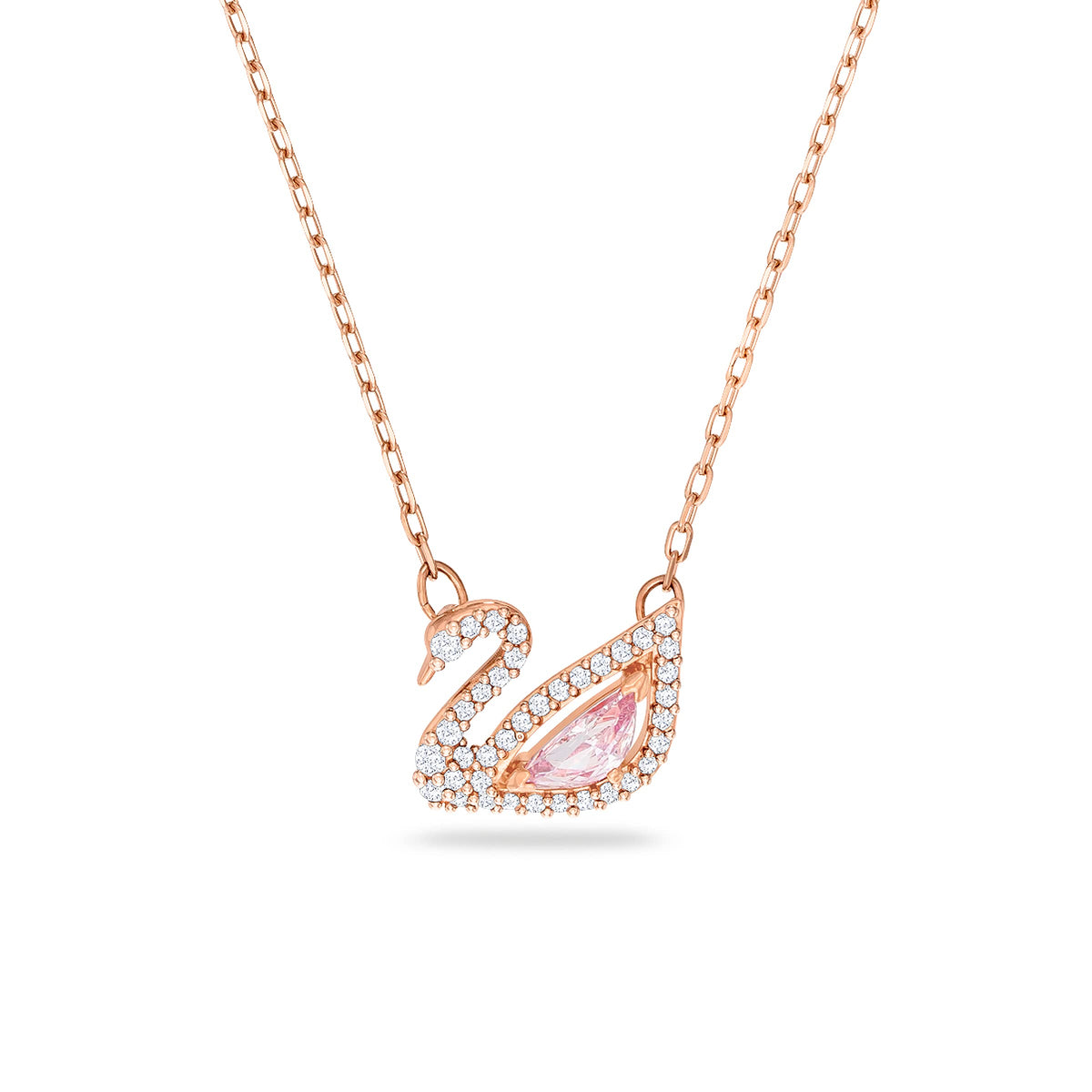 Swarovski Swan Pendant Necklace, Rose Gold Tone Finish, Pink Crystals, Clear Crystals