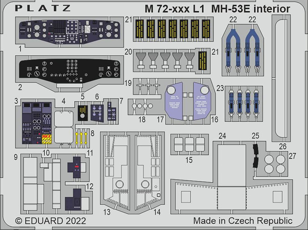 Platz 1/72 MH-53E Sea Dragon Etched Parts for Cockpit Plastic Model Parts M72-53 Molded Color