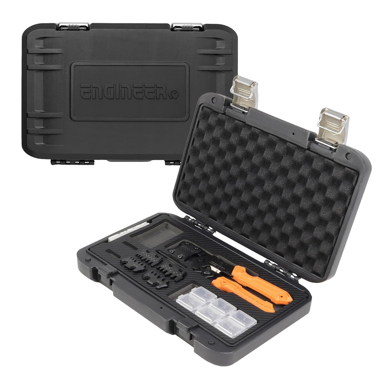 ENGINEER PAD-02 Handy Crimp Tool Kit Complete Set. Made in Japan: Versatile Precision Universal Crimping Set with 3 Inter-Changeable Dies. Orange