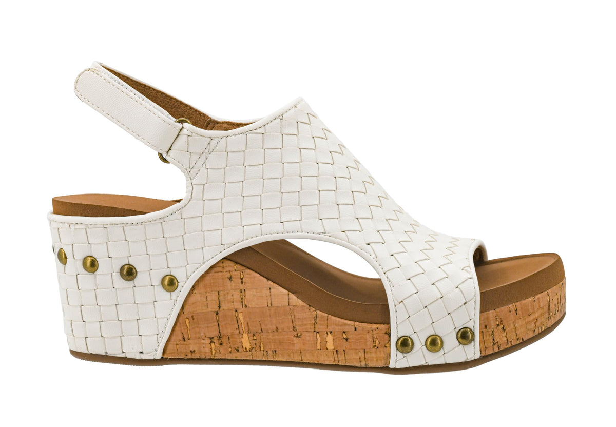 Corkys Footwear Womens Carley Wedges, Featuring Corkys EVA Foam Cushioned Insoles, A 2.5 Inch Heel, Lightweight For All Day Wear, And Hook And Loop Closure - Ivory Woven, Size 9